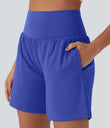 SoftlyZero™ Airy Super High Waisted 2-in-1 Cool Touch Yoga Shorts 7" with Pockets - Aster Blue