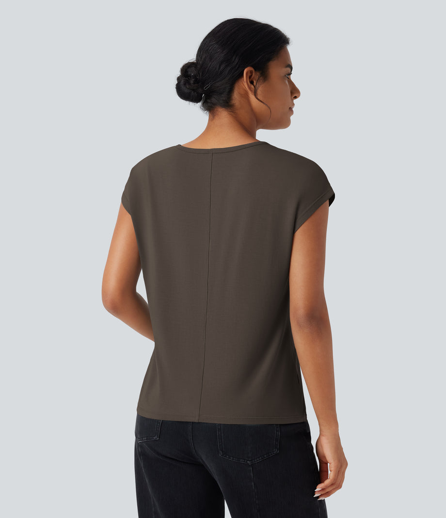 V Neck Short Sleeve Casual T-Shirt - Wren