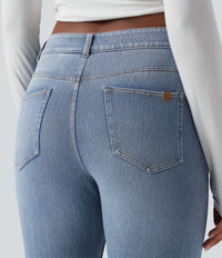 Halara Flex™ Low Rise Zipper Pockets Washed Casual Bootcut Jeans - Sea Blue Denim