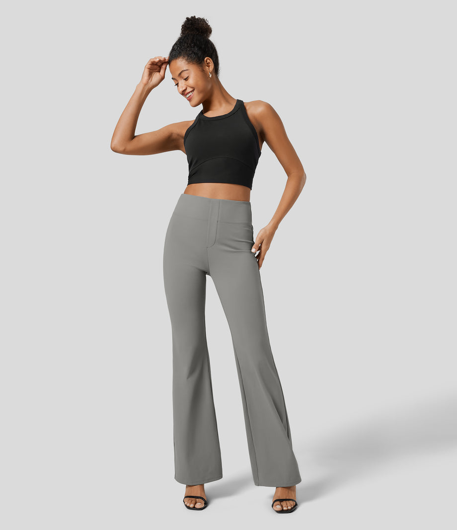 Halara Flex™ High Waisted Back Side Pocket Slight Flare Work Pants - Putty Gray