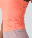 Round Neck Racerback Ruched Yoga Tank Top - Fusion Coral