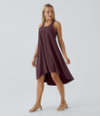 Breezeful™ Backless Racerback Side Pocket High Low Flowy Midi Quick Dry Casual Dress - Amaranth