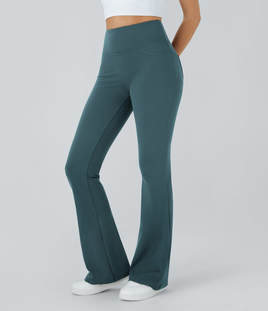 DayStretch High Waisted Pocket Flare Yoga Leggings - Misty Cyan Blue