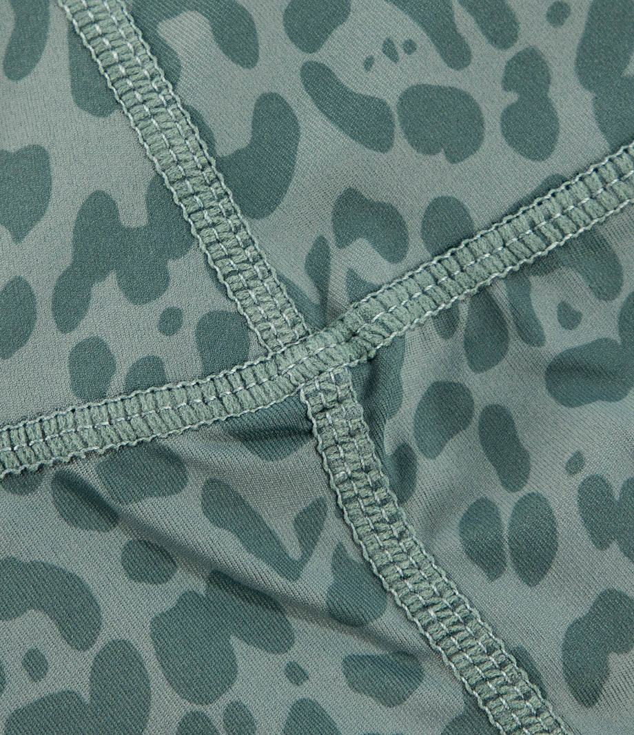 High Waisted Pocket Running Biker Shorts - Green Leopard Print