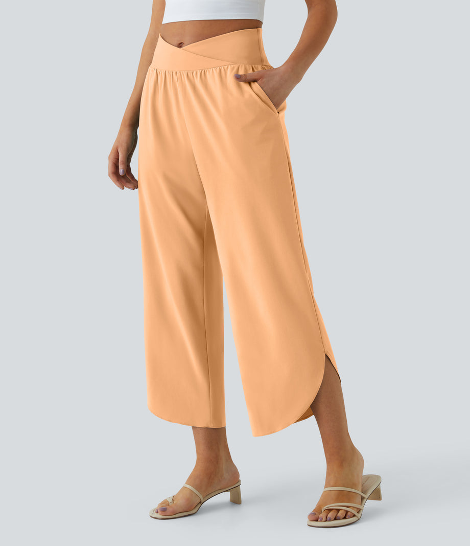 Breezeful™ High Waisted Crossover Quick Dry Resort Pants with Pockets - Peach Orange
