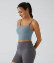 Basic Padded Workout Cropped Low Support Tank Top A-D Cups - Subdued Blue
