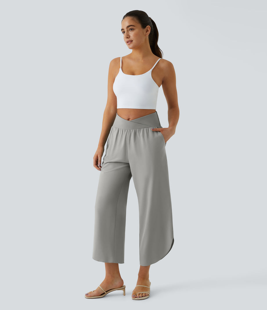 Breezeful™ High Waisted Crossover Quick Dry Resort Pants with Pockets - Dust Gray