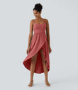 Breezeful™ High Low 2-Piece Pocket Flowy Midi Quick Dry Casual Dress - Kapok Red