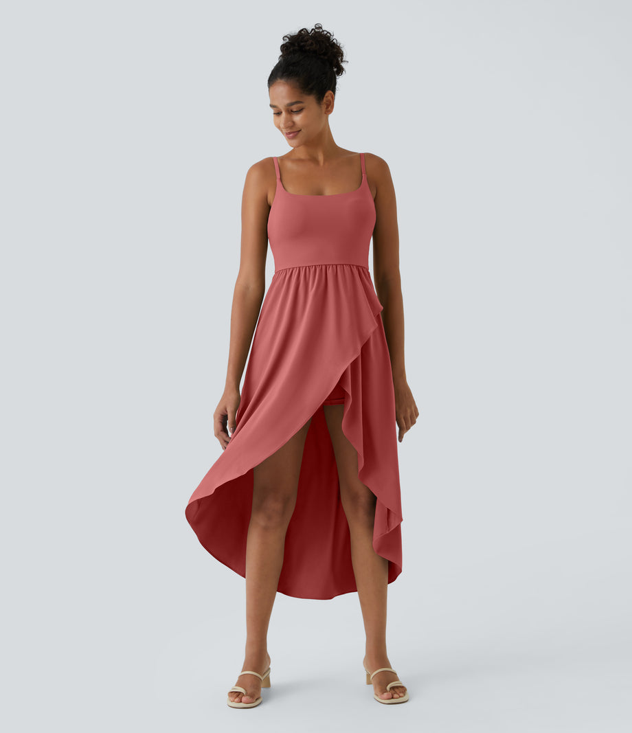 Breezeful™ High Low 2-Piece Pocket Flowy Midi Quick Dry Casual Dress - Kapok Red