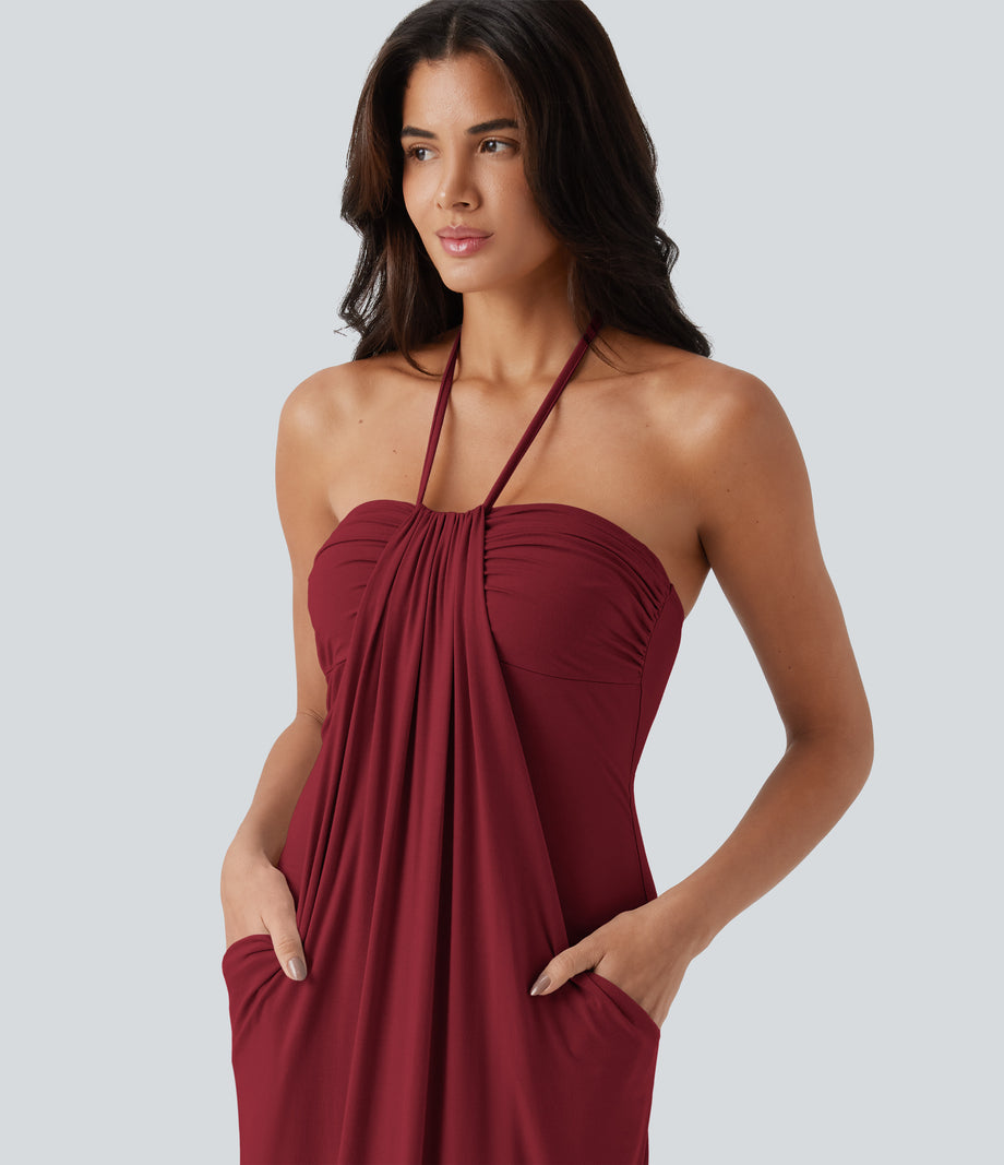 Halter Tie Back Maxi Dress with Pockets - Emboldened