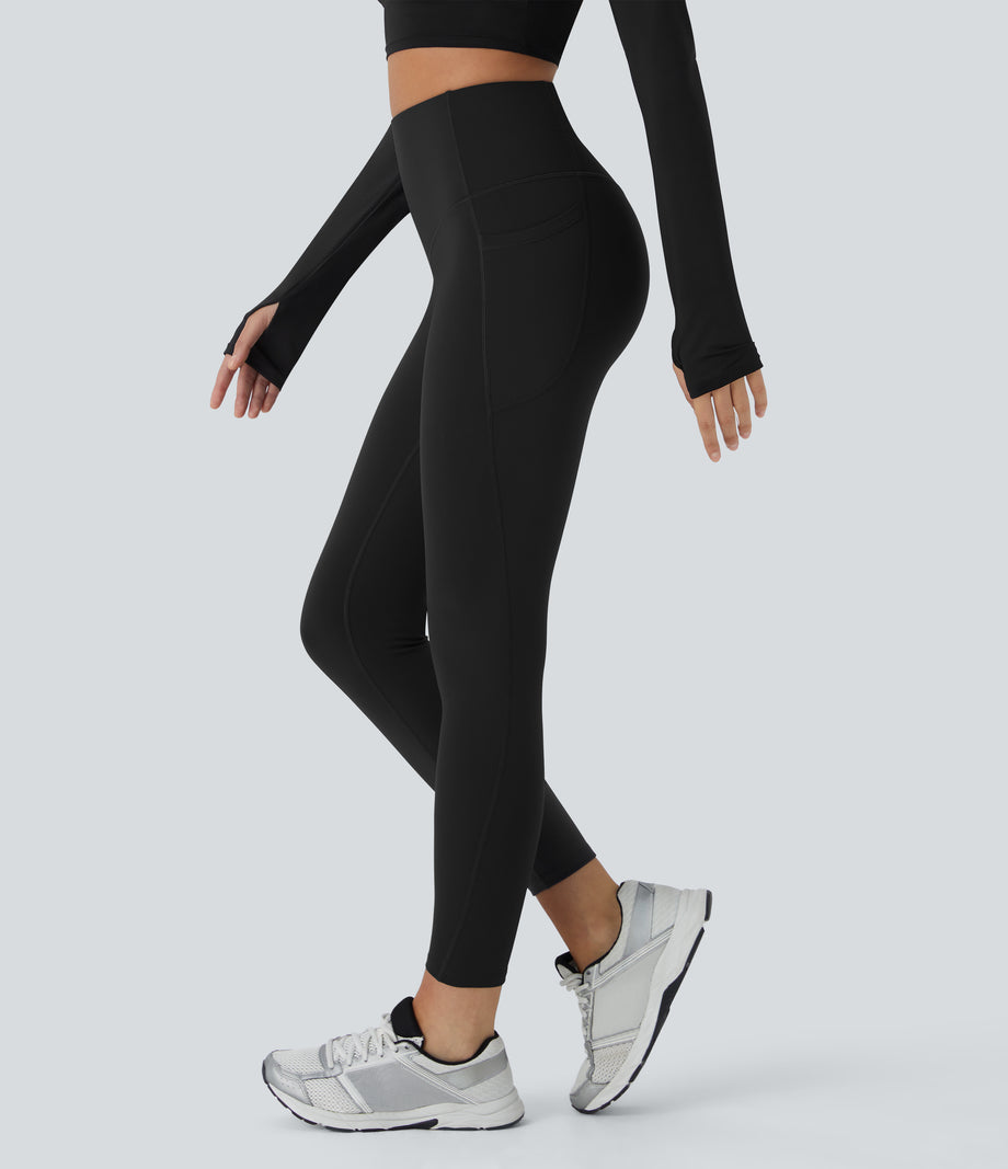 SoftlyZero™ Plush Thermal High Waisted Tummy Control Pocket Workout Leggings - Black