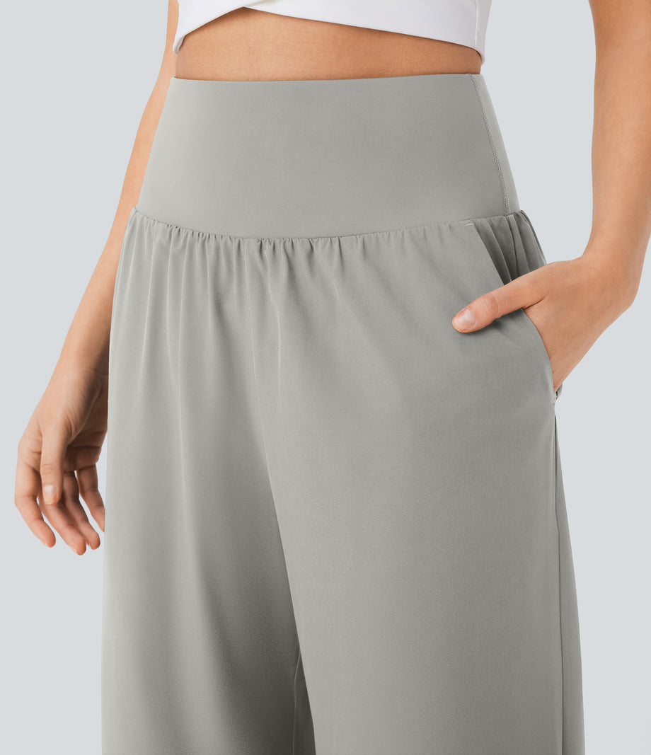 Breezeful™ High Waisted Tummy Control Split Hem Quick Dry Resort Pants with Pockets - Dust Gray