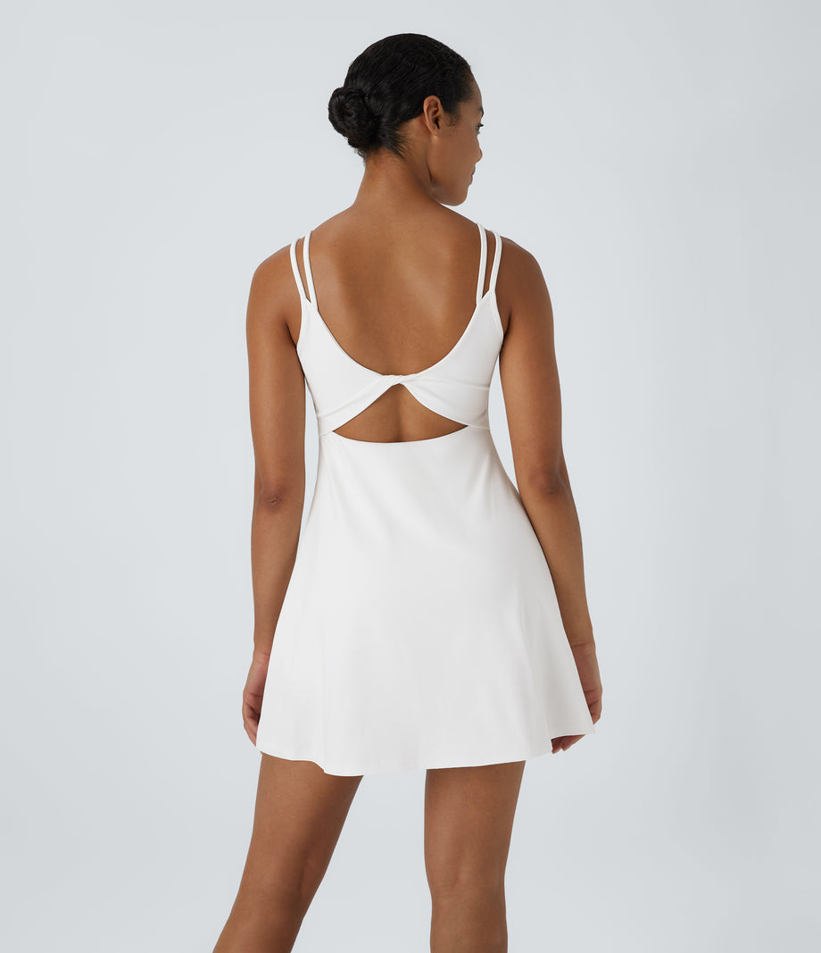 SoftlyZero™ Plush Double Straps 2-Piece Pocket Slip Dance Active Dress A-D Cups - White
