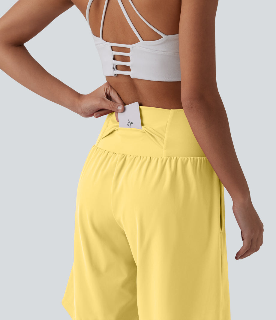 SoftlyZero™ Airy Super High Waisted 2-in-1 Cool Touch Yoga Shorts 9" with Pockets - Goldfinch