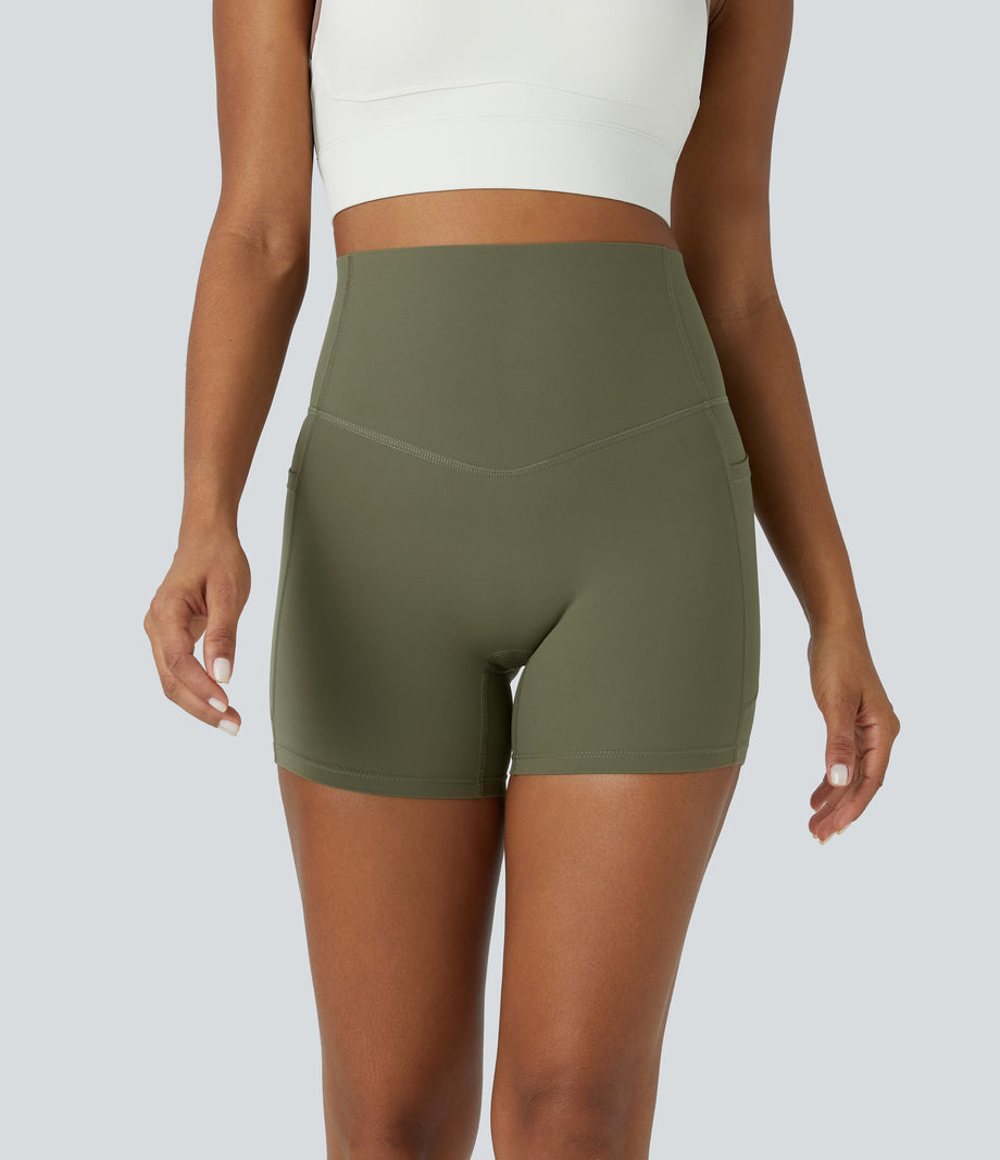 Halara UltraSculpt™ High Waisted Tummy Control Side Pocket Shaping Training Biker Shorts 5'' - Grass Grey Green