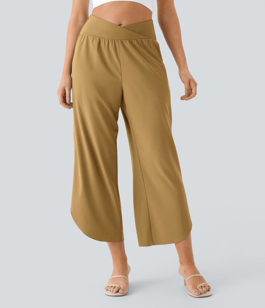Breezeful™ High Waisted Crossover Quick Dry Resort Pants with Pockets - Wood Thrush