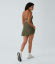 SoftlyZero™ Plush Double Straps 2-Piece Pocket Slip Dance Active Dress A-D Cups - Grass Grey Green