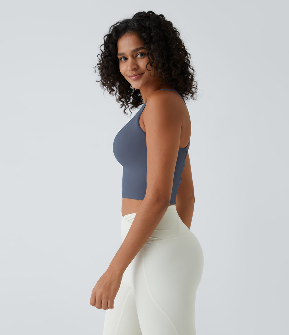 Crisscross Backless Built-in Bra Cropped Running Tank Top A-D Cups - Bering Sea