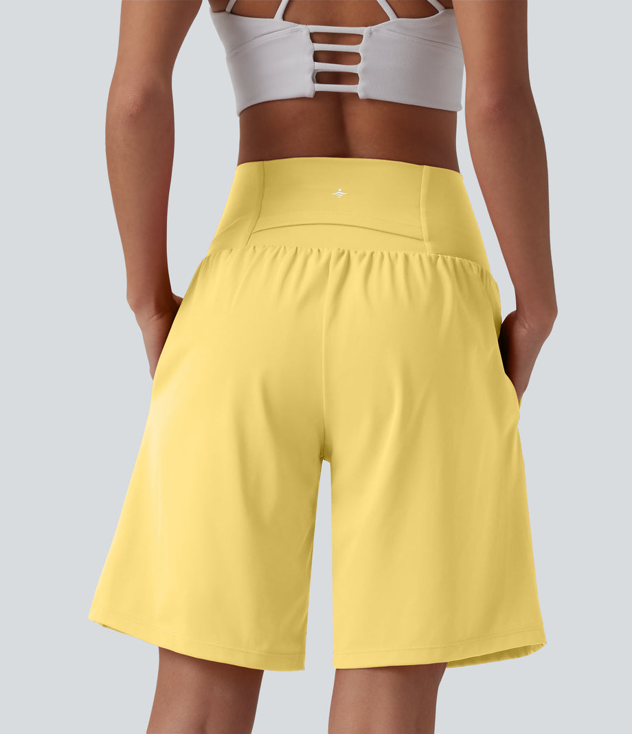 SoftlyZero™ Airy Super High Waisted 2-in-1 Cool Touch Yoga Shorts 9" with Pockets - Goldfinch
