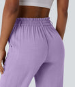 High Waisted Zipper Pocket Cropped Linen-Feel Pants - Lilac Breeze