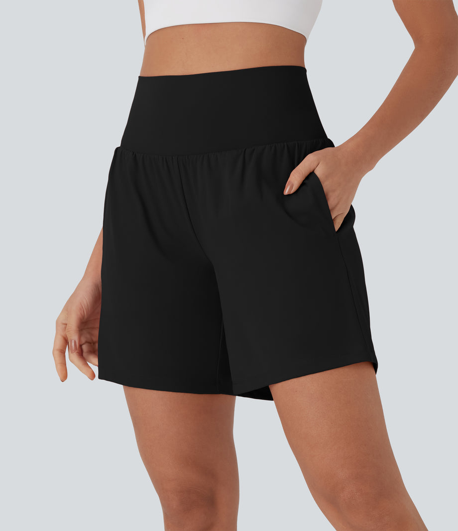 SoftlyZero™ Airy Super High Waisted 2-in-1 Cool Touch Yoga Shorts 7" with Pockets - Black