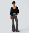 Halara Flex™ High Waisted Crossover Pocket Washed Casual Flare Jeans - Charcoal Black Denim