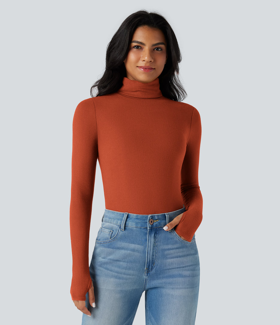 Halara HeatCore Turtleneck Long Sleeve Thumb Hole Casual Warming Top - Rooibos Tea
