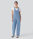 Halara Flex™ V Neck Pocket Washed Denim Casual Overalls - Campanula Blue Denim