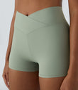 SoftlyZero™ High Waisted Crossover Plain Yoga Biker Shorts 3''-UPF50+ - Asparagus