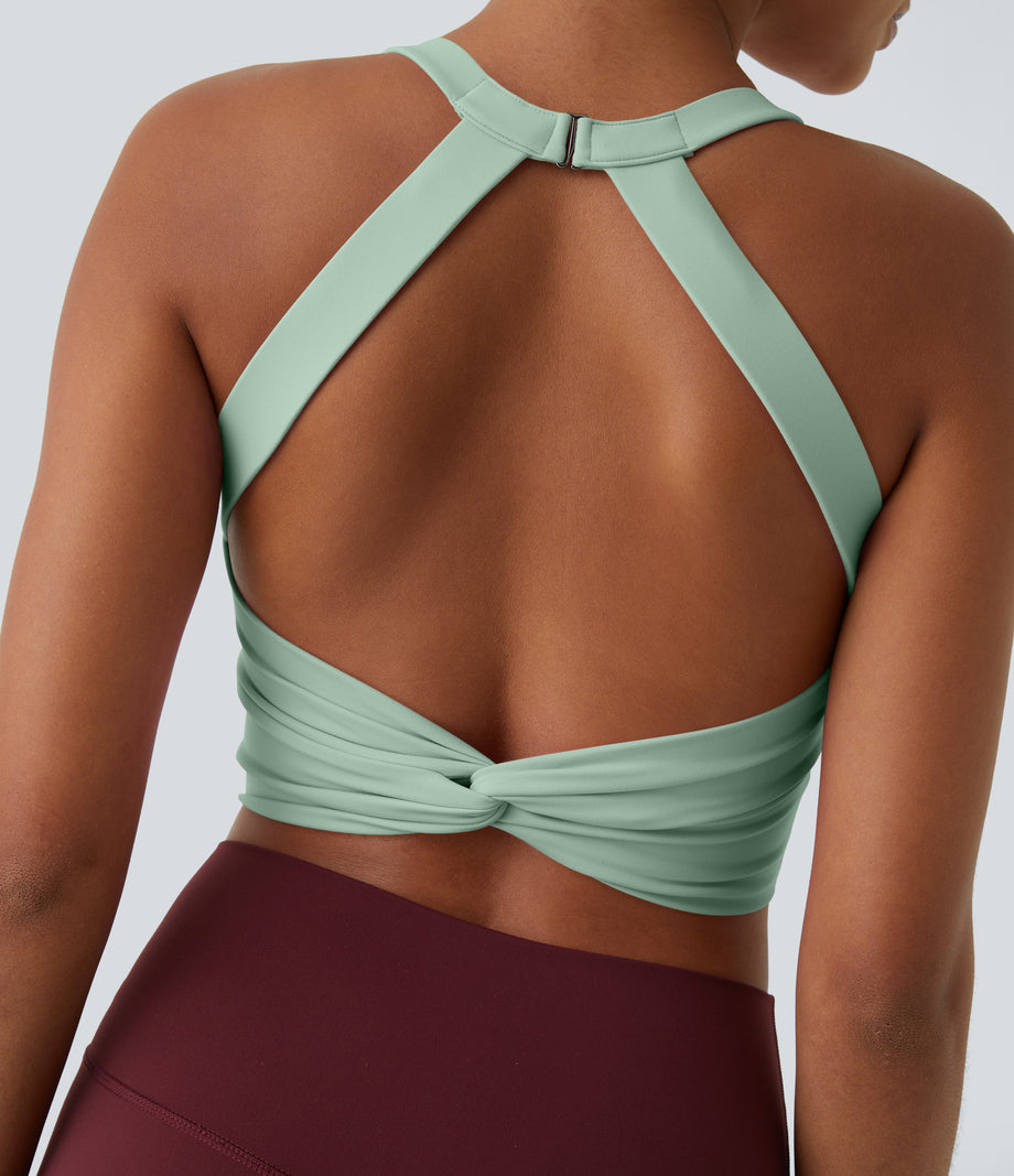 SoftlyZero™ Plush Cut Out Cropped Yoga Tank Top - Subtle Green