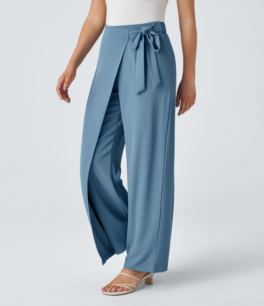 Halara Flex™ High Waisted Tie Side Wide Leg Work Pants - Whale Blue