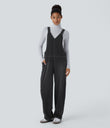 Halara Flex™ V Neck Pocket Washed Denim Casual Overalls - Dirty Grey Black Denim