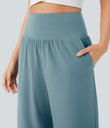 Breezeful™ High Waisted Tummy Control Split Hem Quick Dry Resort Pants with Pockets - Stone Blue