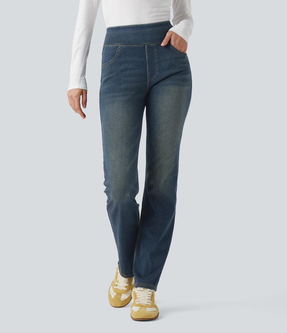 Halara Flex™ High Waisted Pockets Washed Casual Bootcut Jeans - Blue Surf Denim