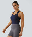 SoftlyZero™ Plush U Neck Racerback Cut Out Cropped Yoga Tank Top - Peacoat