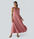 U Neck Flowy Maxi Casual Tank Dress - Brick Red Mix