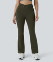 DayStretch High Waisted Crossover Flare Yoga Leggings - Forest Night