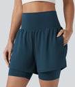SoftlyZero™ Airy Super High Waisted 2-in-1 Cool Touch Yoga Shorts 7'' with Pockets - Majolica Blue