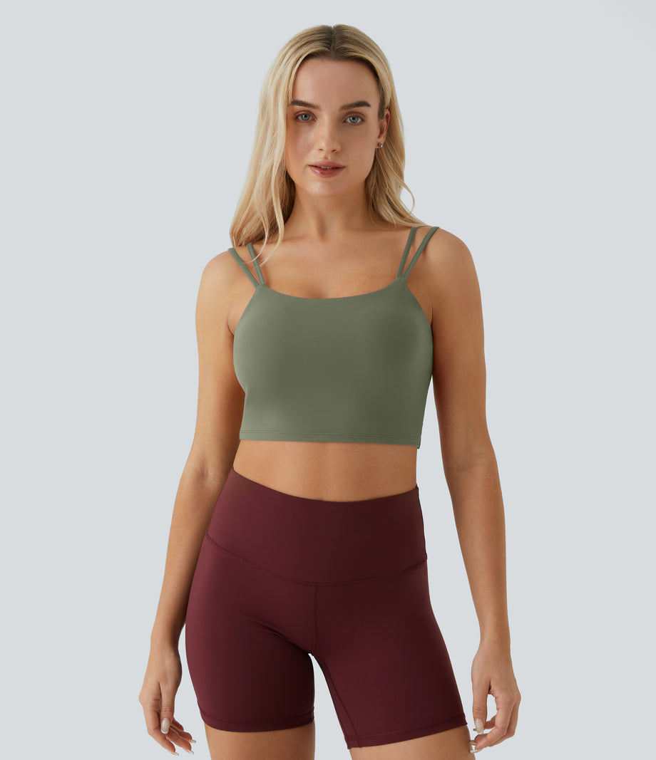 Double Straps Cropped Yoga Tank Top - Wild Grass Green