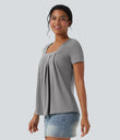 Square Neck Short Sleeve Casual Top - Ultimate Gray