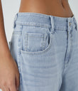 Halara Flex™ Low Rise Zipper Pockets Washed Baggy Wide Leg Casual Jeans - Light Azure Denim
