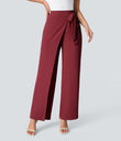 Halara Flex™ High Waisted Tie Side Wide Leg Work Pants - Plum Bossom Red