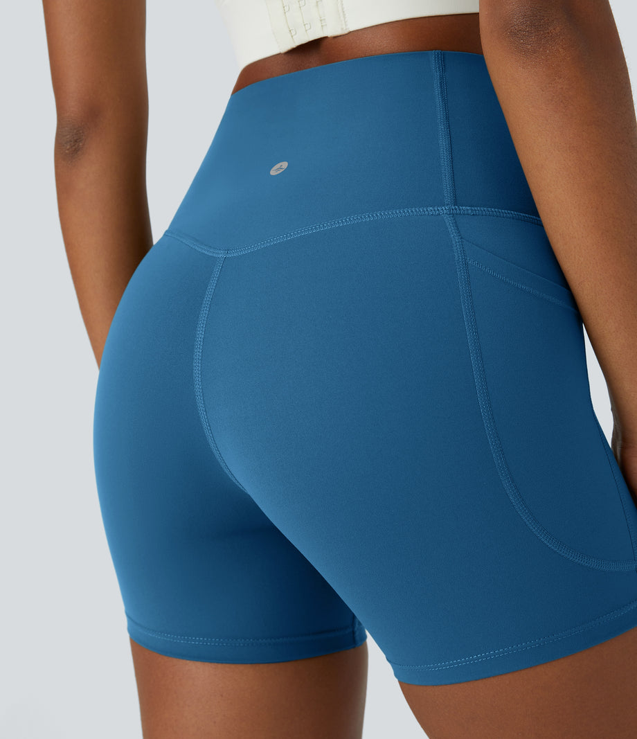Halara UltraSculpt™ High Waisted Tummy Control Side Pocket Shaping Training Biker Shorts 5'' - Vallarta Blue