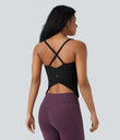 Scoop Neck Crisscross Back Crossover Hem Yoga Cami Top - Black