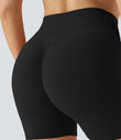 SoftlyZero™ Plush High Waisted Crossover Ruched Yoga Shorts 5'' - Black