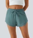 Mid Rise Drawstring Contrast Mesh 2-in-1 Flowy Running Shorts 3'' - Mineral Blue