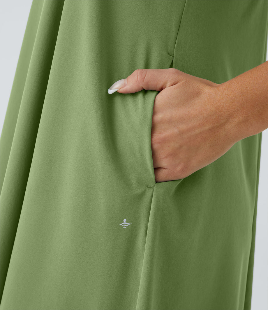 Breezeful™ Backless Racerback Side Pocket High Low Flowy Midi Quick Dry Casual Dress - Hot Wasabi - Green