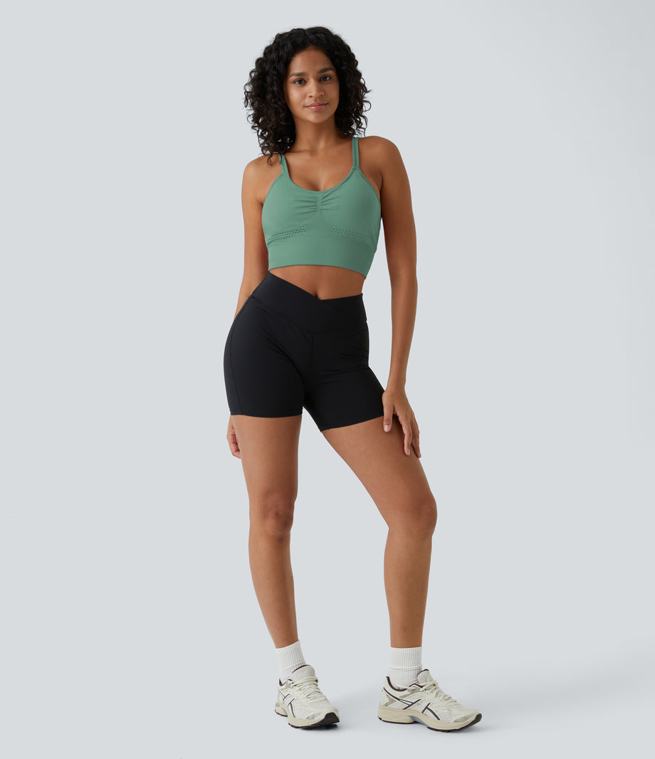 OneForm Seamless Flow Low Support Ruched Double Straps Sports Bra A-D Cups - Granite Green