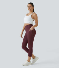 Halara UltraSculpt™ High Waisted Tummy Control Pocket Shaping Training Capri Leggings - Evening Red