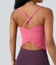 Scoop Neck Crisscross Back Crossover Hem Yoga Cami Top - Pink Lemonade
